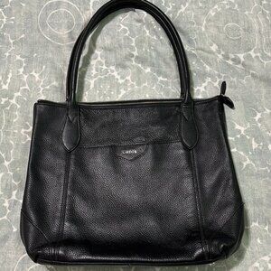 Lodis Double Strap Black Leather Shoulder Tote